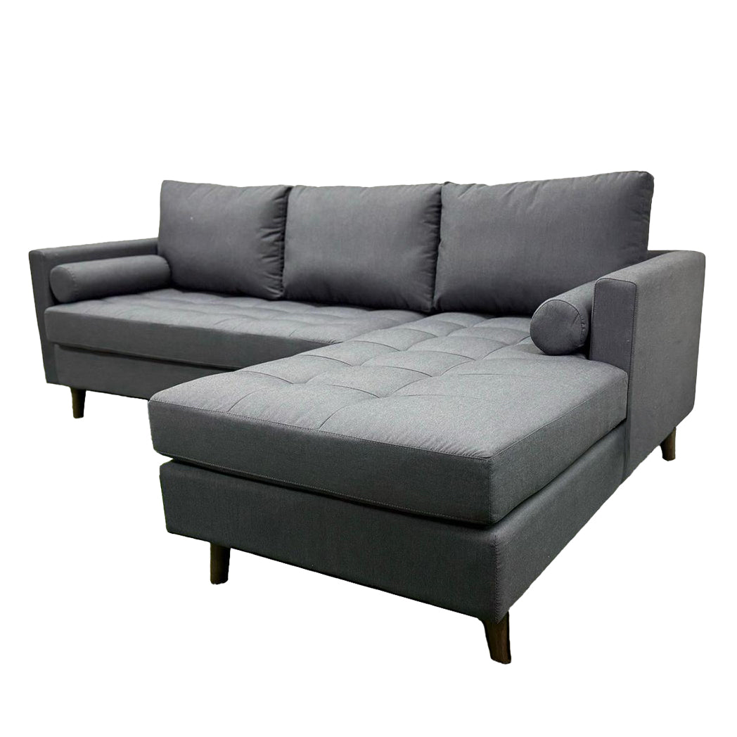 STANBERRY 3 Seater Sofa with Chaise and 2 Bolster Cushions in Grey