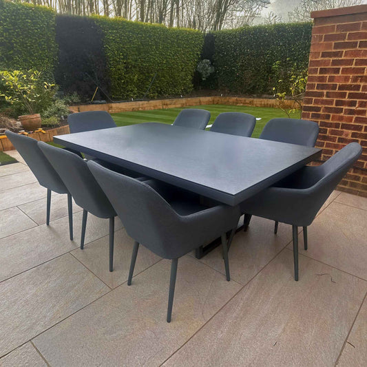 JUPITER 2m x 1.2m Dining Table with 8 Dining Chairs in Dark Grey Fabric