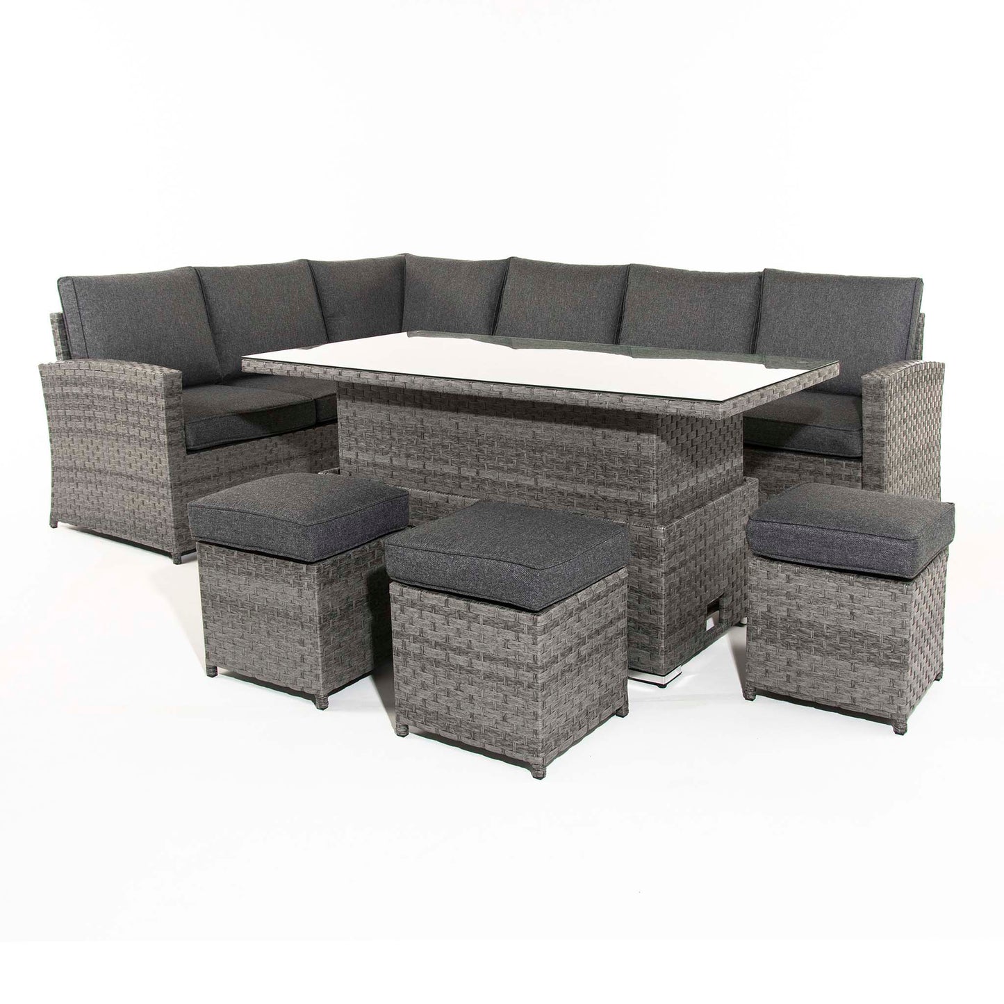 MELODY Corner Sofa with Rising Table and 3 Stools in Grey