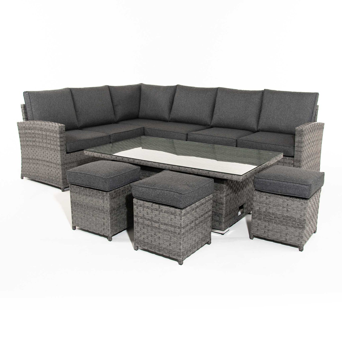 MELODY Corner Sofa with Rising Table and 3 Stools in Grey