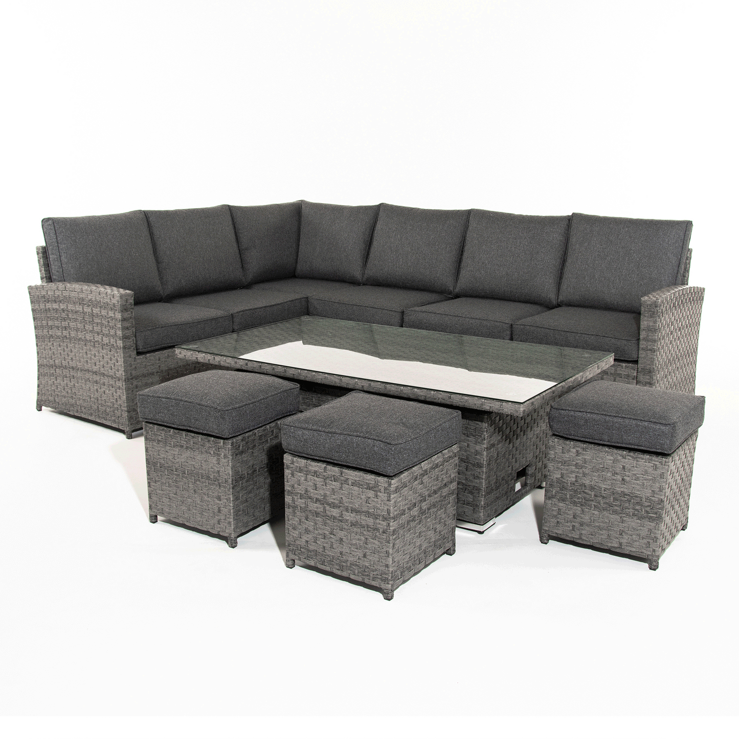 MELODY Corner Sofa with Rising Table and 3 Stools in Grey